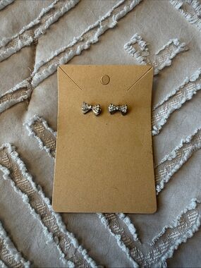 Crystal Bow Stud Earrings - Silver Tone
